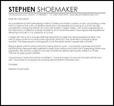 Chef Sample Cover Letter Cover Letter Templates Examples