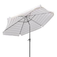 White Striped Tilting Patio Umbrella