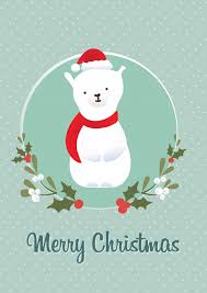 Christmas Greeting Card Template With Cute Polar Bear