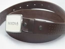 Nixon Brown Leather Pleather Mix Belt White Buckle