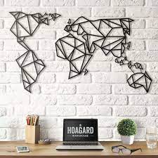 Geometric World Map Wall Art Black