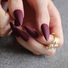 salon matte burgundy false nails