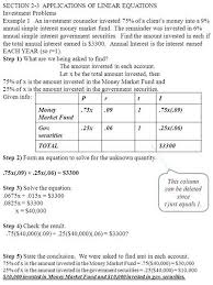 Linear Equations Investment Problems