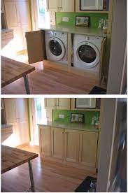 Cabinets can completely hide your washer and dryer while providing a countertop surface above to set laundry baskets and fold clothing. Hidden Washer And Dryer Hidden Laundry Laundry In Bathroom Laundry Room Bathroom