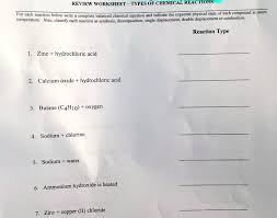 Review Worksheet Types Of Chemical