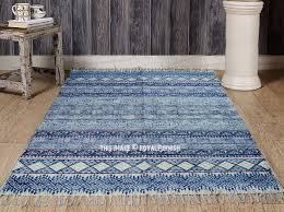 indigo blue geometric cotton area rug