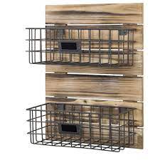 Wood Metal Wire Wall Mounted Storage