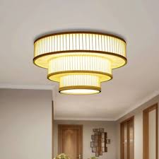 Chinese Led Flushmount Beige Tiered Ceiling Mount Light Fixture With Bamboo Shade Beautifulhalo Com