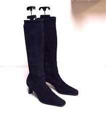 Peter Kaiser Dress Black Stretch Suede Knee High Pull On Boots Size 4 37 Us 6 5 M