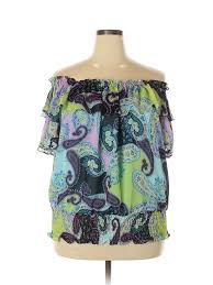 Details About Sunny Leigh Women Green Short Sleeve Blouse 1x Plus