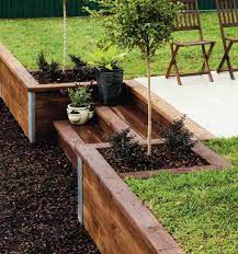 timber retaining wall with steps