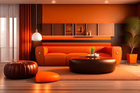 orange color theme living room interior