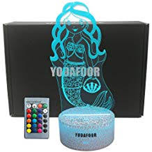Yodafoor Mermaid Night Light 3d Optical Illusion Night Lamp 7 Led Color Changing Remote Control Lamp