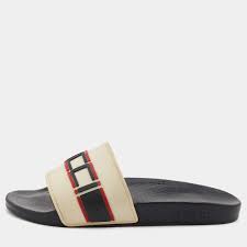 gucci off white rubber logo slide sandals size 42