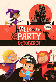 Halloween Party Invitation Template With Adorable Joyful Kids