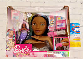 barbie deluxe 20 piece glitter and go styling head black hair