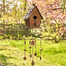 Zaer Antique Copper Hanging Birdhouse Wind Chimes Cottage