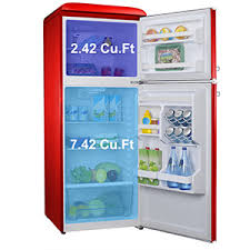< image 1 of 2 >. Amazon Com Galanz Glr10trdefr True Top Freezer Retro Refrigerator Frost Free Dual Door Fridge Adjustable Electrical Thermostat Control Red 10 0 Cu Ft Appliances