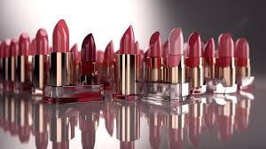lipsticks in a row in 4k background 3d
