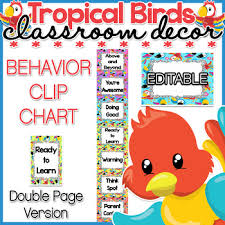 Tropical Birds Behavior Clip Chart Classroom Decor Editable