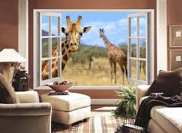 3d Wall Sticker Window Giraffes Behind