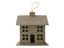 Pa Paper Mache Ornament 3d House Small With String A 1