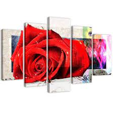 5 Delige Canvas Print Red Rose Flowers