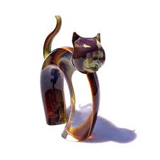 Murano Glass Chalcedony Cat Figure