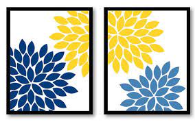 blue navy chrysanthemum set of 2 art