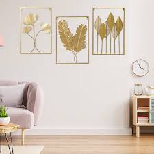 3d Golden Metal Leaf Wall Art W Frame