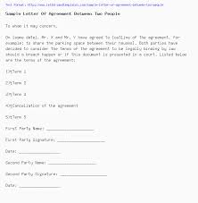 Sample Letter Of Agreement Between Two People