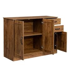 Urtr Modern Walnut Wood Storage Cabinet Buffet Sideboard With Drawers And Doors Serving Cabinet Dining Room Console Table Brown