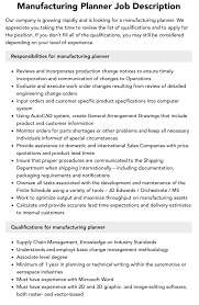 manufacturing planner job description