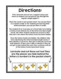 Alphabet Number And Sight Word Pocket Chart Game Thanksgiving Turkey Theme