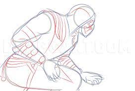 Make outline for head & face. How To Draw Scorpion From Mortal Kombat X Step By Step Drawing Guide By Duskeyes969 Dragoart Com