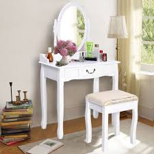 costway vanity table jewelry makeup desk bench dresser w stool drawer white bathroom walmart