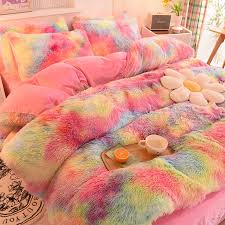 Psychedelic Rainbow Faux Fur Bed Linen