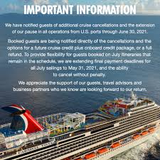 It'll be a carnival cruise line ship like no. Carnival Cruise Line On Twitter Important Update Regarding Our Operations In The U S Through June 30 2021