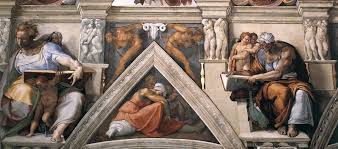 Michelangelo painted the Creation on the Sistine chapel ceiling  and the  Last Judgement on the altar wall