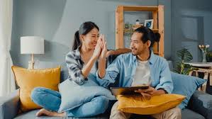 happy asian young attractive couple man