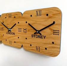 Roco Verre Oak Wooden Time Zone Clock