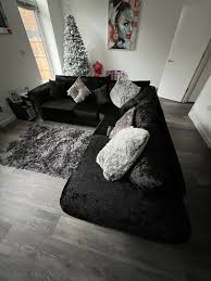 black large corner sofa crushed velvet