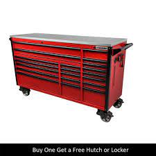 husky 72 in w x 24 6 in d professional duty 20 drawer mobile workbench tool chest with stainless steel top in red gloss red with black trim