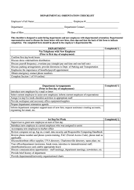 Departmental Orientation Checklist Template Printable Pdf