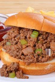 Primarily consisting of finely crumbled seasoned ground beef and chopped onions, a loose meat sandwich is eaten like a messy hamburger. Pizza Sloppy Joes Recipe With Ground Beef Celery Onion Tomato Sauce Ketchup Barbecue Chicken Gumbo Soup Loose Meat Sandwiches Comfort Food Recipes Dinners