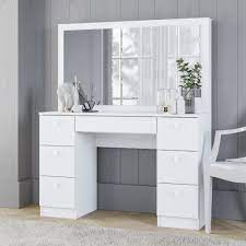white makeup desk with drawers on both