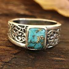 men s composite turquoise sterling silver band ring