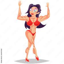Muscular female bodybuilder. Cartoon character woman fitness model isolated  on white background. Stock Vector | Adobe Stock