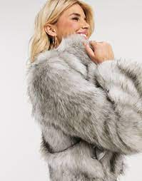 Lipsy Faux Fur Coat In Gray Asos