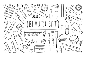 makeup beauty outline doodle sketch set